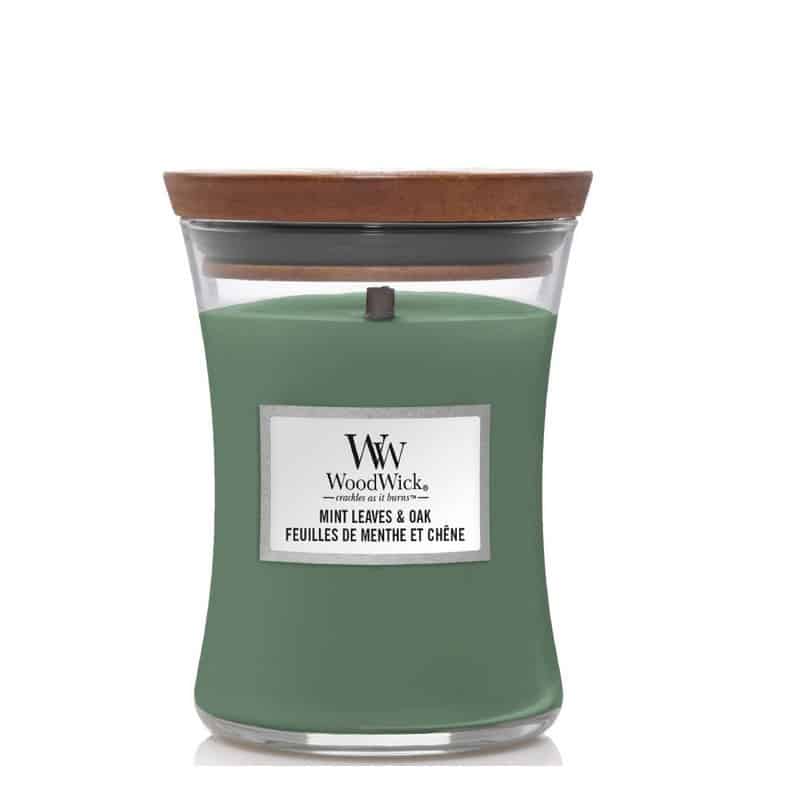 Woodwick medium Mint Leaves & Oak