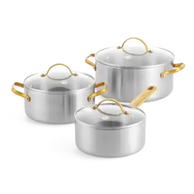 Greenpan Padova stainless steel 3 delige pannenset (6 delig wanneer je de deksels meetelt)