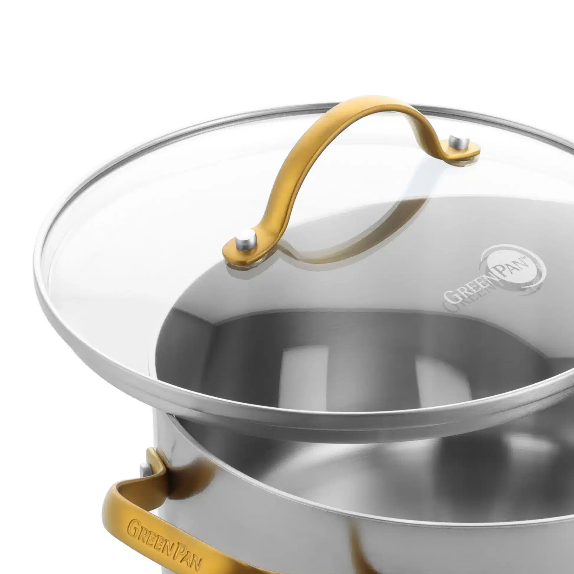 Greenpan Padova stainless steel 3 delige pannenset (6 delig wanneer je de deksels meetelt) - Afbeelding 4