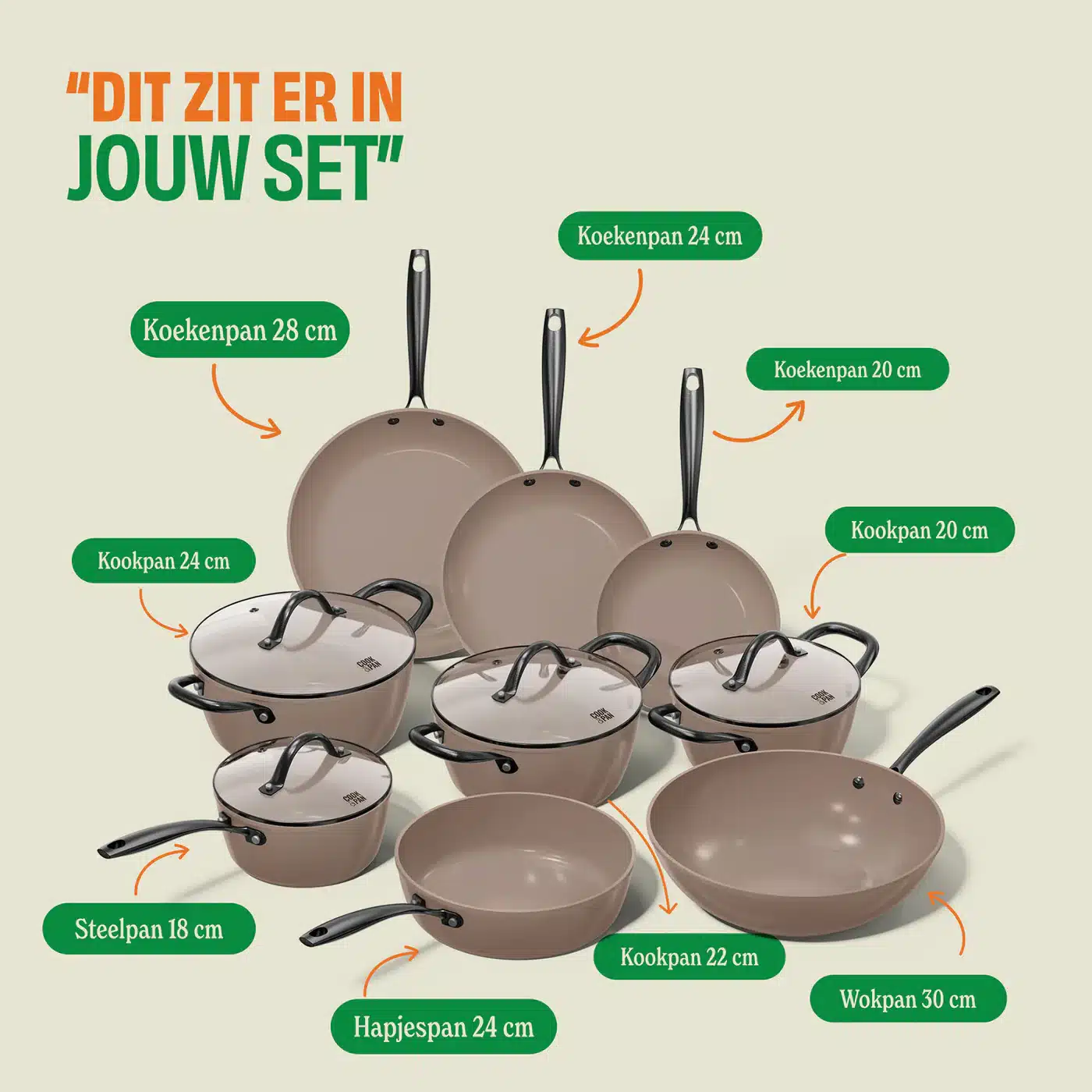 Cook&Pan 9 delige pannenset taupe - Afbeelding 2